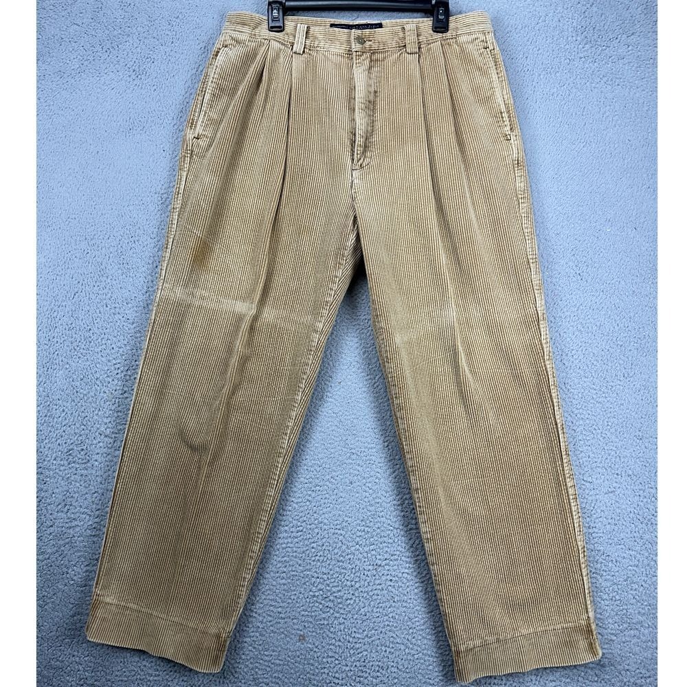 VINTAGE American Eagle Corduroy Pants Mens 36X30 Tan Y2K 90s Chunky Pleated Logo